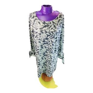 Loft outlet grey cream bell sleeve tie sweater dress LP